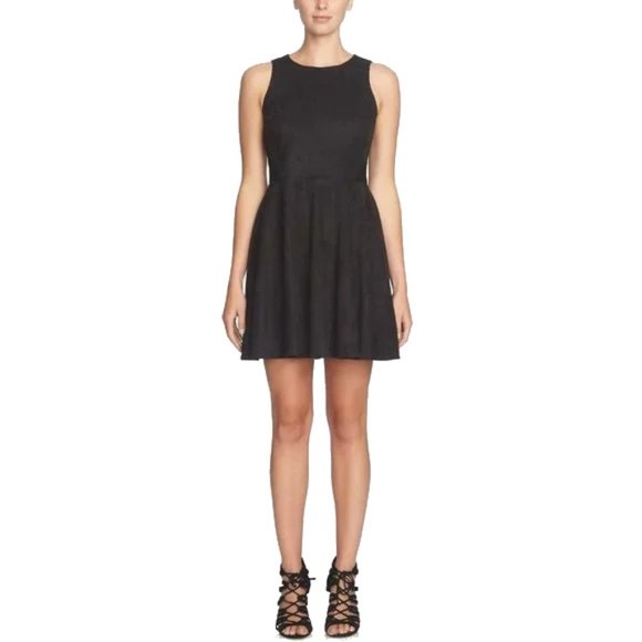 NWT Womens Size 0 or 8 Cece by Cynthis Steffe Black Faux Suede Fit & Flare Dress - Picture 1 of 4